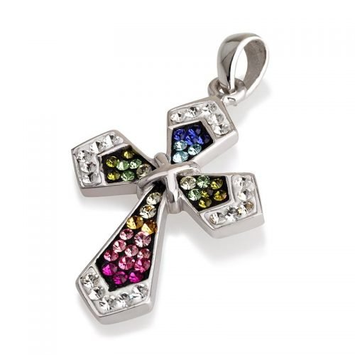 Sterling Silver 925 Grandeur Jerusalem Cross Jewelry with Vibrant Swarovski Crystals Handcrafted Necklace