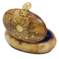 Oval Camel Bone Small Size Jewelry box from Jerusalem with Brass Copper Ornament- Handmade