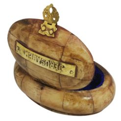 Oviform Camel Bone Small Size Jewelry box from Jerusalem with Brass Copper Ornament- Handmade