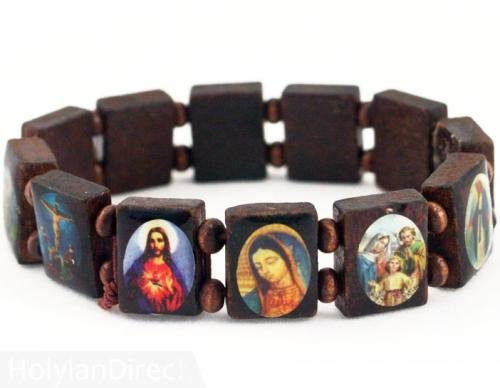 Authentic Olive Wood Sacred Icons Jerusalem Handmade Christian Bracelet