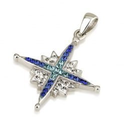 Authentic Sterling Silver 925 Blue & White Swarovski Stones Jerusalem Handmade Necklace