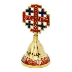 Authentic Blue and Red Jerusalem Cross Handmade Brass Copper Gold Hand Bell