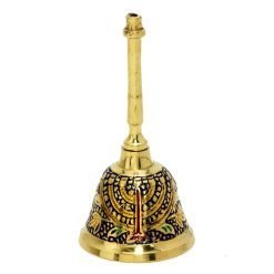 Authentic Blue Handpainted Golden Hand bell Solid Brass Copper Jerusalem Handmade