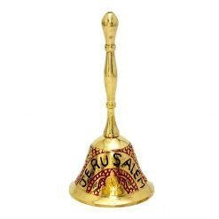 Authentic Red Handpainted Golden Hand bell Solid Brass Copper Jerusalem Handmade