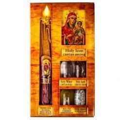 Olive wood candles, Mother Mary And Jesus Icon with essence of Jerusalem
