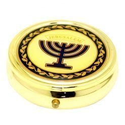 Authentic Jerusalem Cross Blue Round Pill Jerusalem Handmade Box