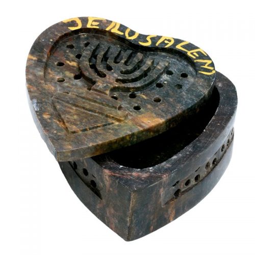 Heart Shape Menorah Marble Box Authentic Jerusalem Handmade