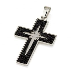 Luxury Sterling Black Swarovski Crystal Cross necklace - Handmade in Jerusalem