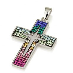 Luxury Sterling Silver Swarovski Crystal Cross necklace - Handmade in Jerusalem