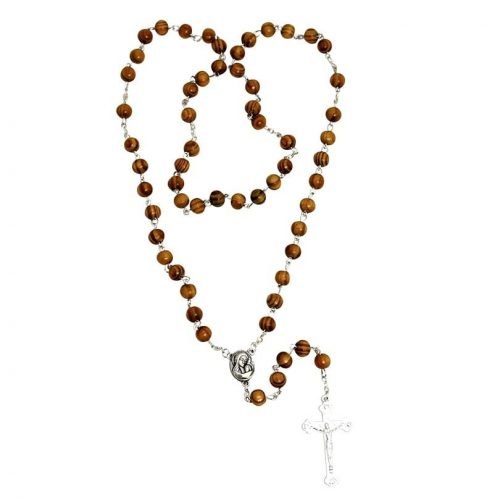 Blessed Rosary Handcrafted Vintage Olive wood beads with Crucifix and Mary Charm