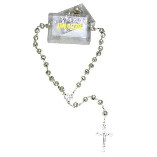 Holy Rosary Metal Silver Beaded Chain jerusalem Handmade Cross