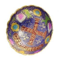 Brass Colored Hand-painted Bowl Jerusalem Cross Handcrafted Armenian Ceramic Style