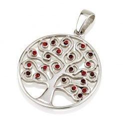 Round Classy Ruby Swarovski Crystals Tree of Life Authentic Sterling Silver 925 Jerusalem Handmade Pendant