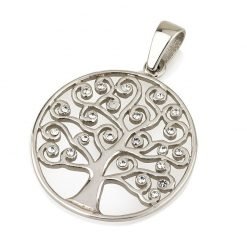 Round Lovely Silver Swarovski Crystals Tree of Life Authentic Sterling Silver 925 Jerusalem Handmade Pendant