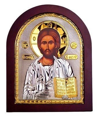 Christ Pantocrator Greek Orthodox Handmade Byzantine Large Silver Plated 925