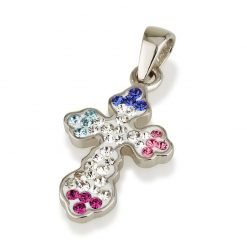 Authentic Glowing Rosy Sterling Silver 925 Colorful Swarovski Crystal Jerusalem Handmade Cross Pendant