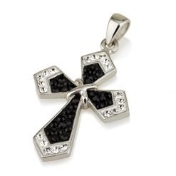 Angelic Authentic Sterling Silver 925 Black and White Swarovski Crystals Jerusalem Handmade Cross Pendant