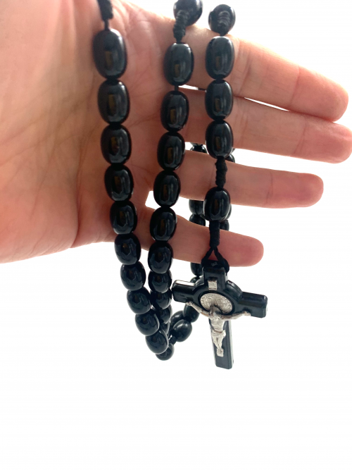 black wooden rosary beads