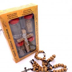 wooden rosariy and 5 elements holy set